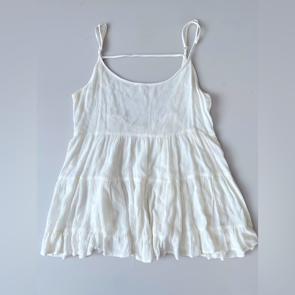 Paper Crane Women's White Beach Flowy Spaghetti Straps Cover Up Top. Size XSmall